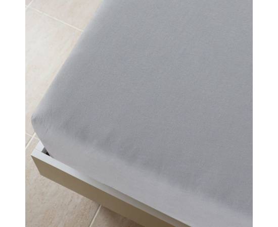 Cearșaf de pat cu elastic, gri, 100x200 cm, bumbac, 4 image