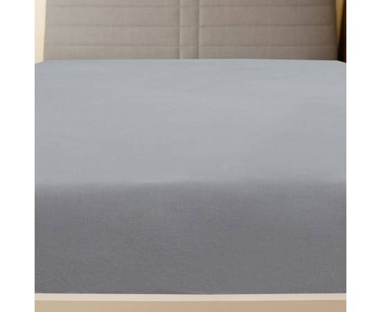 Cearșaf de pat cu elastic, gri, 100x200 cm, bumbac, 3 image