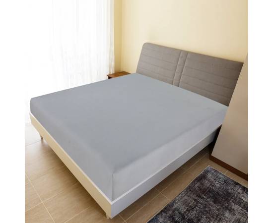 Cearșaf de pat cu elastic, gri, 90x200 cm, bumbac