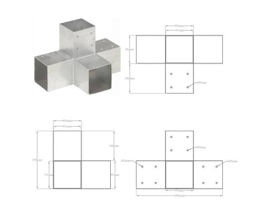 Conector de grindă, formă x, 91 x 91 mm, metal galvanizat, 7 image