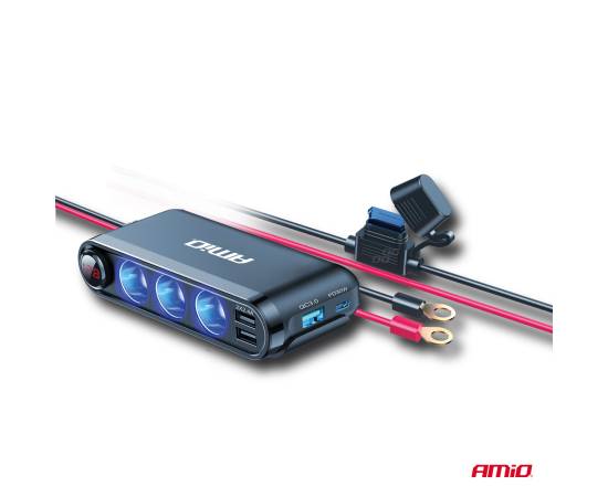 Dispozitiv Auto Premium 3in1, Splitter Bricheta, Incarcator USB/USB-C, Voltmetru Digital, alimentare 12V-24V, 3 image