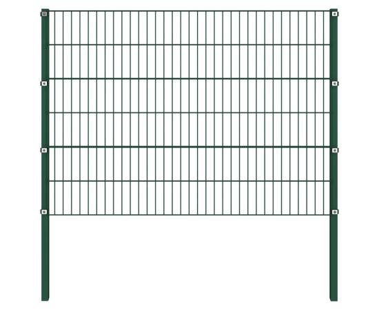 Panou de gard cu stâlpi, verde, 1,7 m, fier