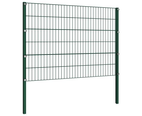 Panou de gard cu stâlpi, verde, 1,7 m, fier, 2 image