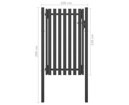 Poartă de gard grădină, antracit, 1 x 2 m, oțel, 4 image