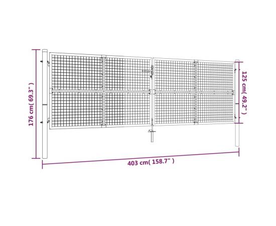 Poartă de grădină din plasă, gri, 400 x 175 cm, oțel galvanizat, 6 image