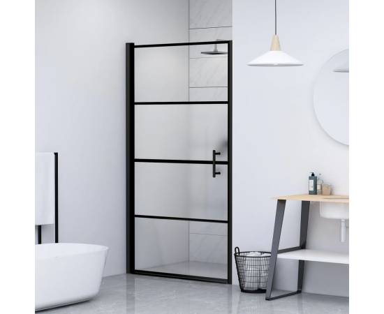 Ușă de duș, negru, 91x195 cm, sticlă securizată semi-mată
