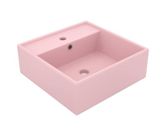 Chiuvetă lux cu preaplin, roz mat, 41x41 cm, ceramică, pătrat