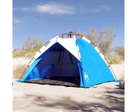 Cort camping 3 persoane albastru azur impermeabil setare rapidă