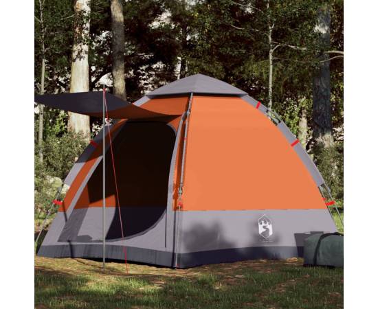 Cort camping cabană 4 persoane gri/portocaliu setare rapidă