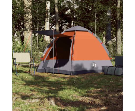 Cort camping cabană 4 persoane gri/portocaliu setare rapidă, 3 image