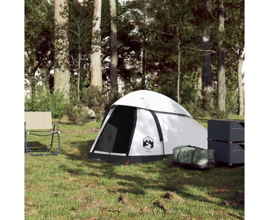 Cort camping cupolă 1 persoană alb, țesătură opacă, impermeabil, 3 image