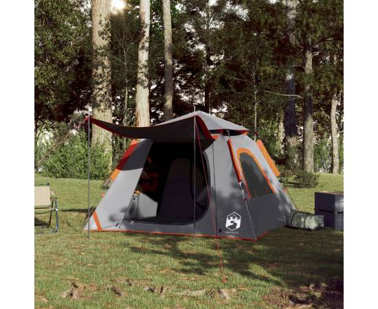 Cort camping cupolă 4 persoane, gri/portocaliu, setare rapidă, 3 image