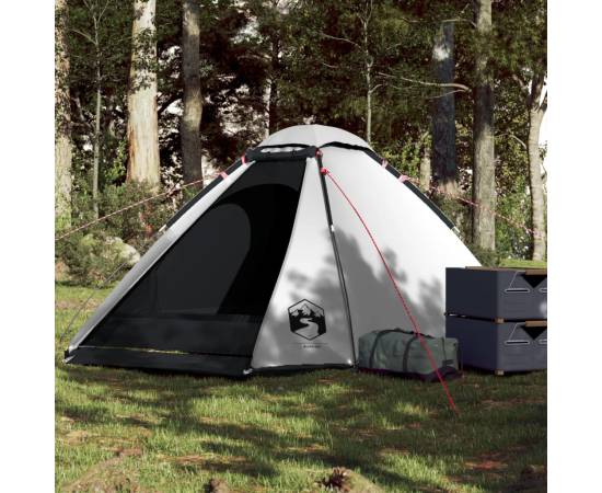 Cort camping cupolă 4 persoane alb, țesătură opacă, impermeabil