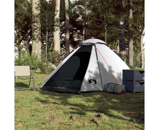 Cort camping cupolă 4 persoane alb, țesătură opacă, impermeabil, 3 image