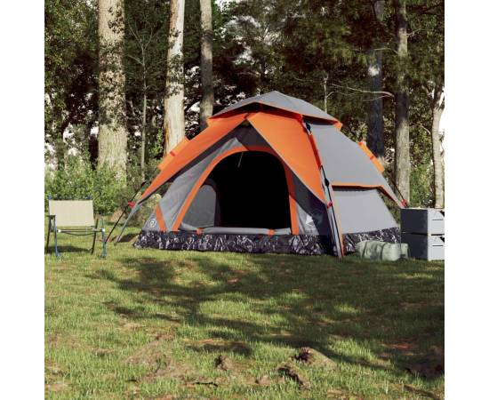 Cort camping cupolă 5 persoane, gri/portocaliu, setare rapidă, 3 image