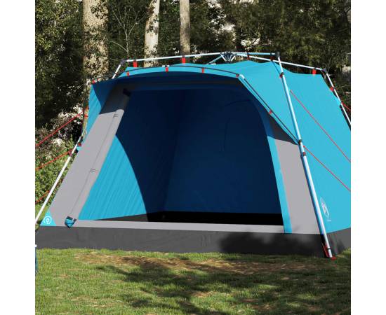 Cort de camping cabană 4 persoane albastru cu eliberare rapidă