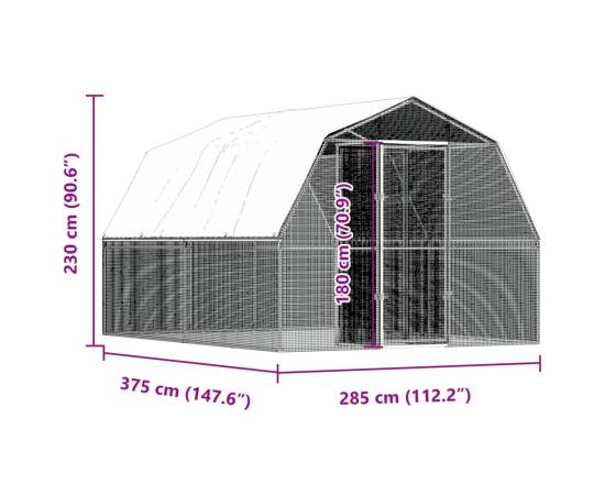 Coteț de pui 2 buc., cu acoperiș/ușă, argintiu, oțel galvanizat, 8 image