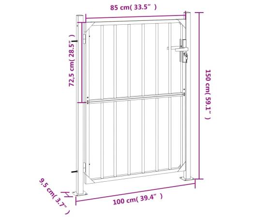 Poartă de grădină, 100x150 cm, oțel inoxidabil, 8 image