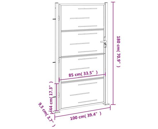 Poartă de grădină, 100x180 cm, oțel inoxidabil, 8 image