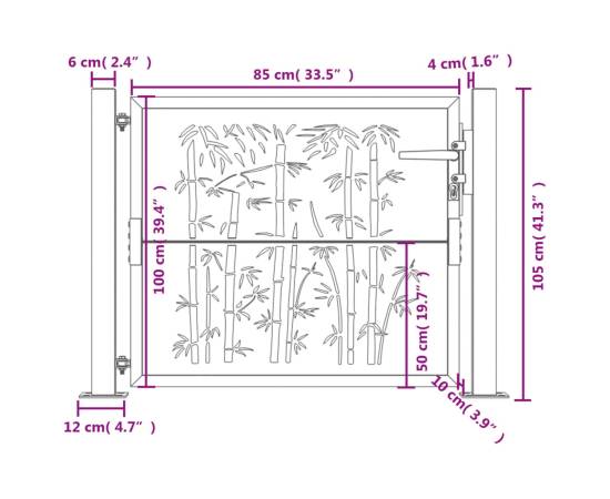 Poartă pentru grădină, 105x105 cm, oțel corten, model bambus, 11 image