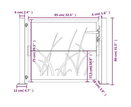 Poartă pentru grădină, 105x80 cm, oțel corten, model iarbă, 11 image