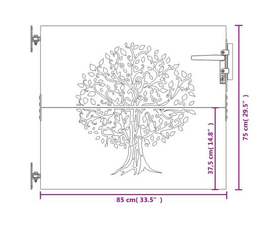 Poartă pentru grădină, 85x75 cm, oțel corten, model copac, 10 image