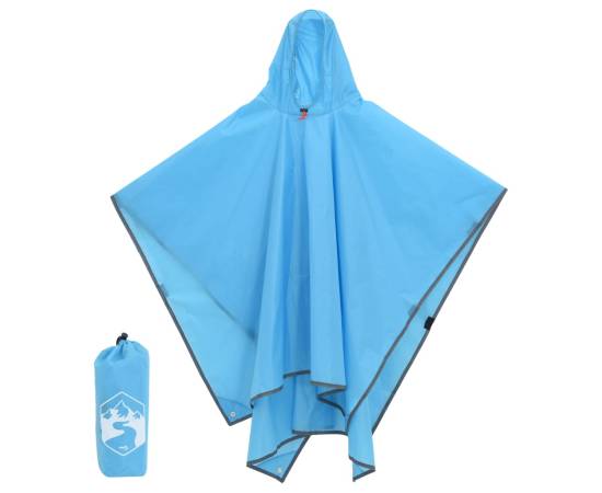 Poncho de ploaie cu glugă, design 2 în 1, albastru, 223x145 cm