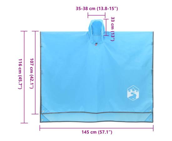 Poncho de ploaie cu glugă, design 2 în 1, albastru, 223x145 cm, 9 image