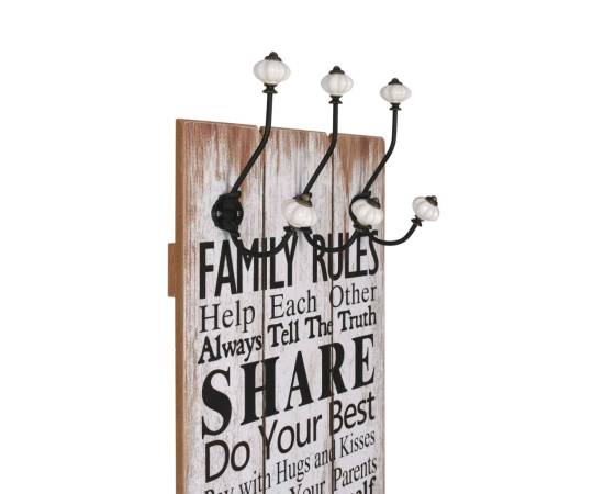 Cuier de perete cu 6 cârlige, 120 x 40 cm, family rules, 3 image