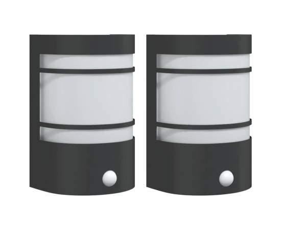 Lămpi exterioare de perete cu senzori, 2 buc., negru, oțel inox, 2 image