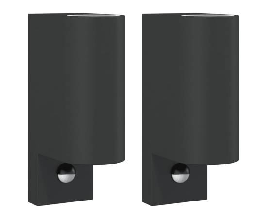 Lămpi exterioare de perete senzori 2 buc. negru aluminiu turnat, 2 image
