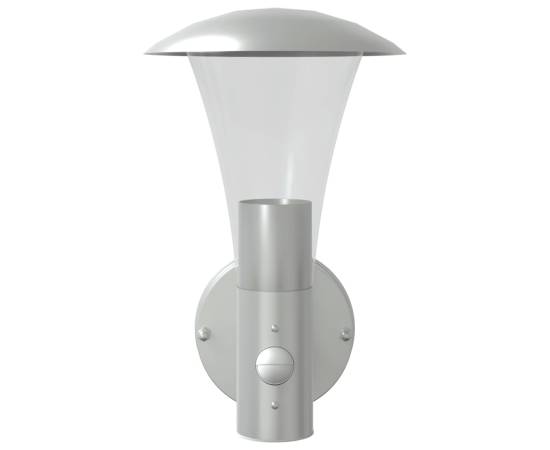 Lampă de perete exterior cu senzor, argintiu, oțel inoxidabil, 4 image