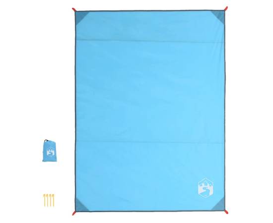 Pătură de picnic cu țăruși, albastru, 205x155 cm, 3 image