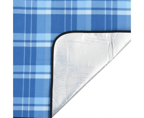 Pătură de picnic pliabilă, carouri albastre, 200x150 cm catifea, 4 image
