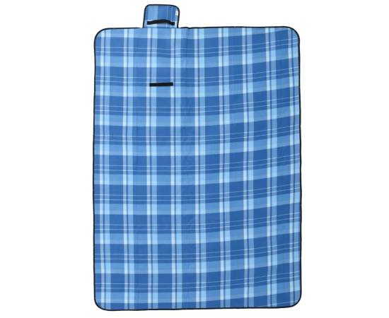 Pătură de picnic pliabilă, carouri albastre, 200x150 cm catifea, 2 image