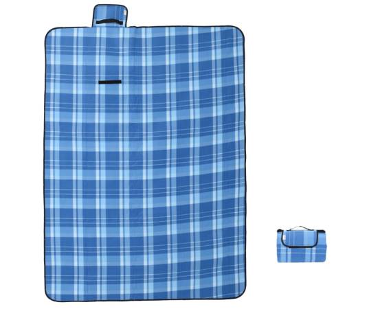 Pătură de picnic pliabilă, carouri albastre, 200x150 cm catifea, 3 image