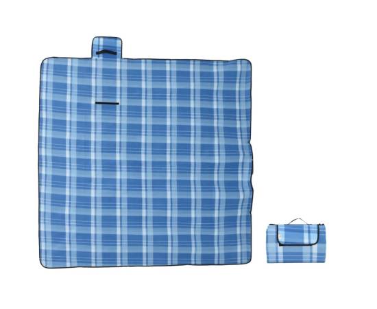 Pătură de picnic pliabilă, carouri albastre, 200x200 cm catifea, 2 image