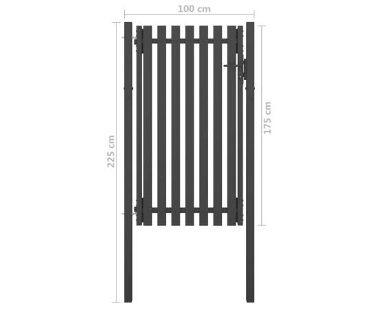 Poartă de gard grădină, antracit, 1 x 2,25 m, oțel, 4 image