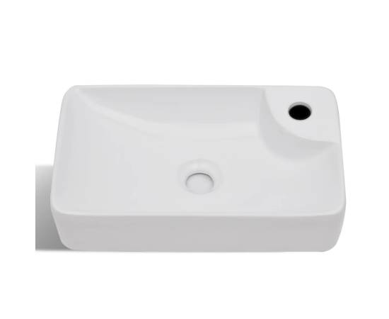 Chiuvetă de baie din ceramică, cu orificiu pentru robinet, alb, 4 image