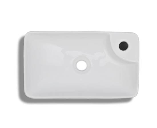 Chiuvetă de baie din ceramică, cu orificiu pentru robinet, alb, 3 image