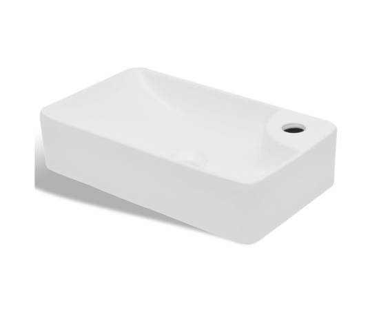 Chiuvetă de baie din ceramică, cu orificiu pentru robinet, alb, 2 image