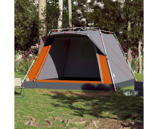 Cort camping cabană 4 persoane gri/portocaliu setare rapidă, 3 image