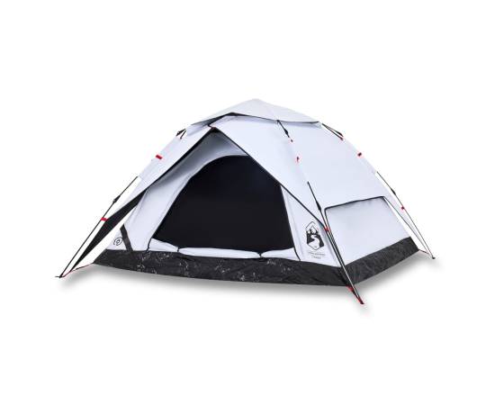 Cort de camping 4 persoane, alb opac, setare rapidă, țesătură, 2 image