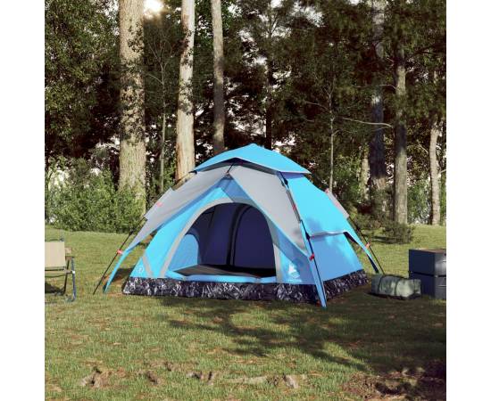 Cort de camping cupolă 3 persoane, setare rapidă, albastru, 3 image