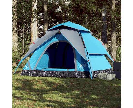 Cort de camping cupolă 5 persoane, setare rapidă, albastru