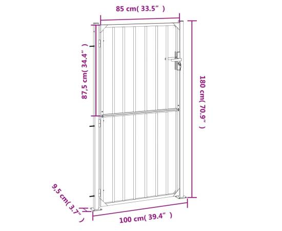 Poartă de grădină, 100x180 cm, oțel inoxidabil, 8 image