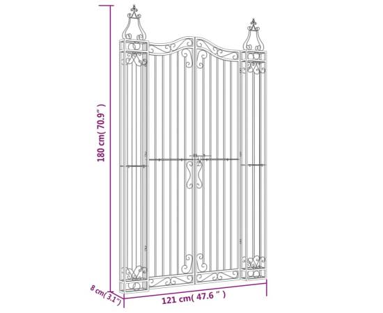 Poartă de grădină, negru, 121x8x180 cm, fier forjat, 6 image
