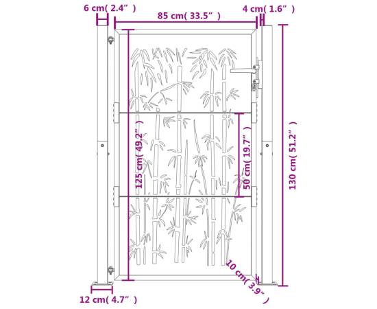 Poartă pentru grădină, 105x130 cm, oțel corten, model bambus, 11 image