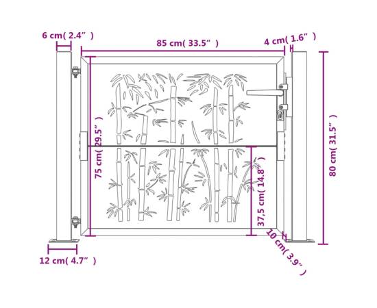 Poartă pentru grădină, 105x80 cm, oțel corten, model bambus, 11 image