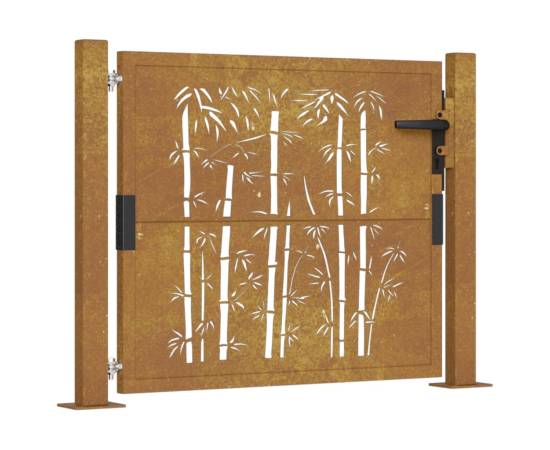 Poartă pentru grădină, 105x80 cm, oțel corten, model bambus, 2 image